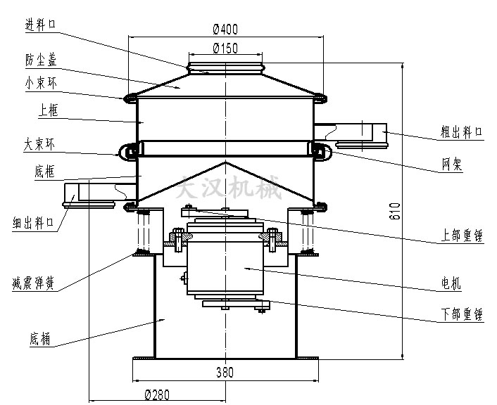 400型单层旋振筛结构图
